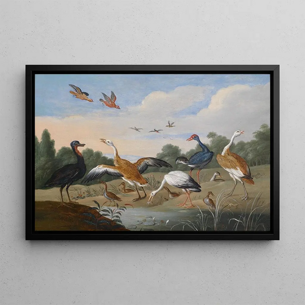 Herons and Ducks - Jan van Kessel the Elder — framed artwork on a wall