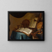 Nature morte with books, a globe, and musical instruments - Jan Vermeulen — framed artwork on a wall