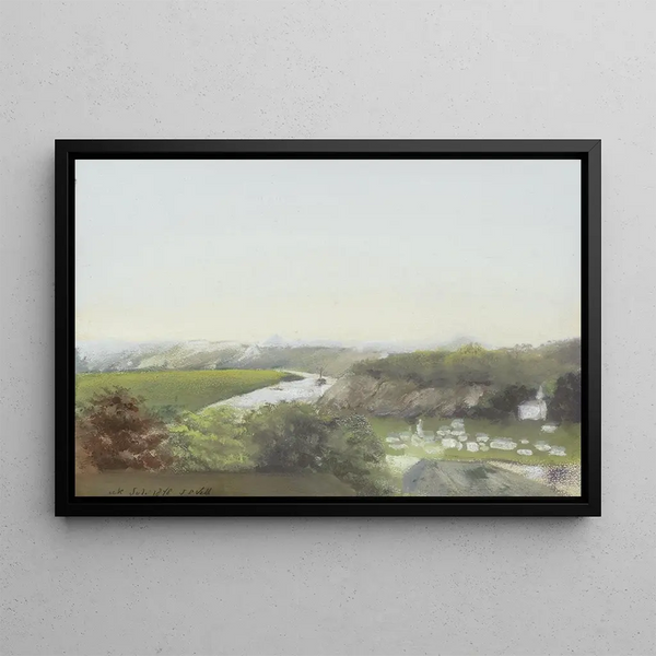 Mountain landscape painting with a river - Jan Veth — framed artwork on a wall