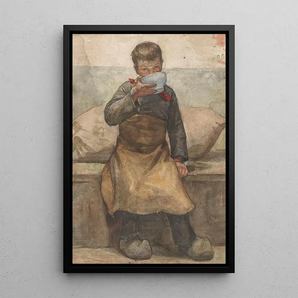 Young boy drinking - Jan Veth — framed artwork on a wall