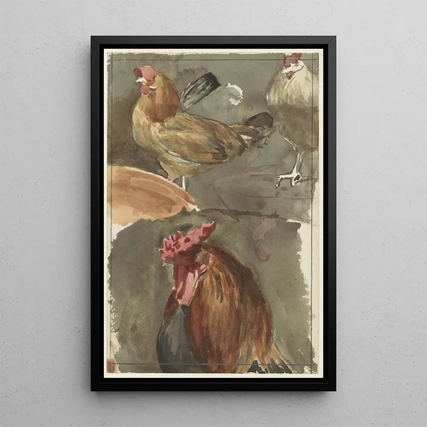 Coq with hens - Jan Veth — framed artwork on a wall