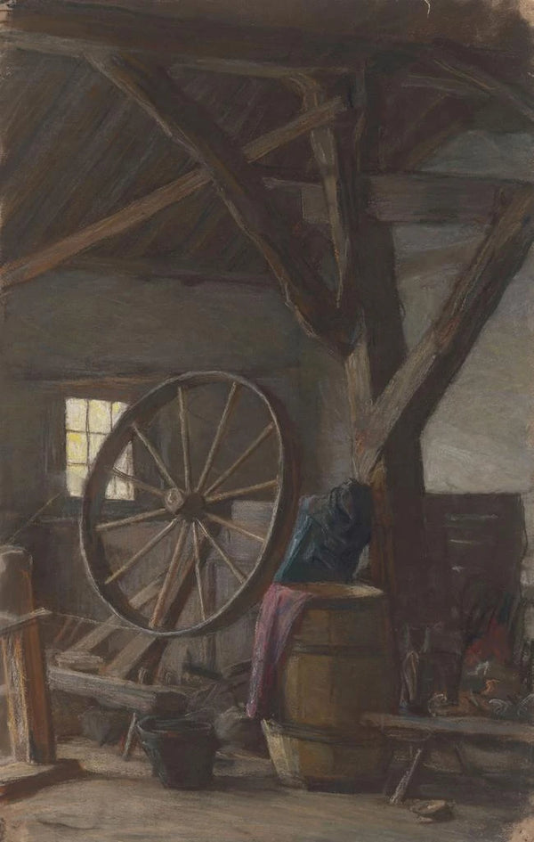 Interior of a peasant barn - Jan Veth — framed artwork on a wall