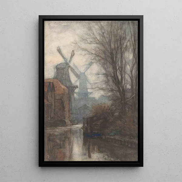 Moulins le long d'un canal - Jan Veth — framed artwork on a wall