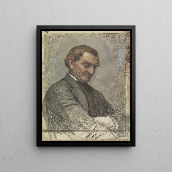 Portrait of a man with a lowered gaze - Jan Veth — framed artwork on a wall