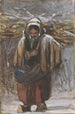 a Peasant Painting with bundles on the back in a winter landscape - Jan Weissenbruch — artwork view