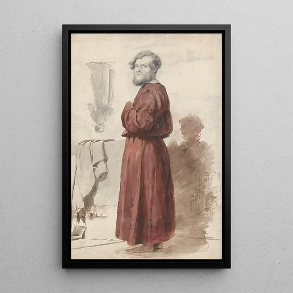 figure studies with a man standing in a red bathrobe - Jan Weissenbruch — framed artwork on a wall