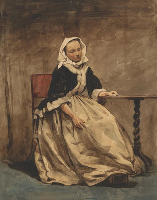 Jan Weissenbruch - Zittende vrouw naast een kleine tafel.webp
