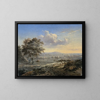 Landscape painting with a rider on a country path - Jan Wijnants — framed artwork on a wall