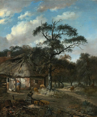 Jan Wijnants - Wooded Landscape With A Boy And Animals Near A Cottage.webp