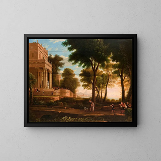 Landscape painting with a classic structure - Jan Wołowski — framed artwork on a wall