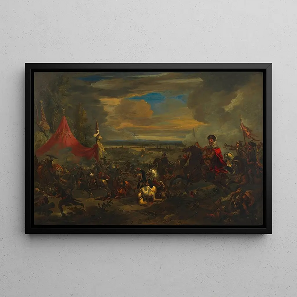 The Battle of Relief before Vienna 1683 - Jan Wyck — framed artwork on a wall