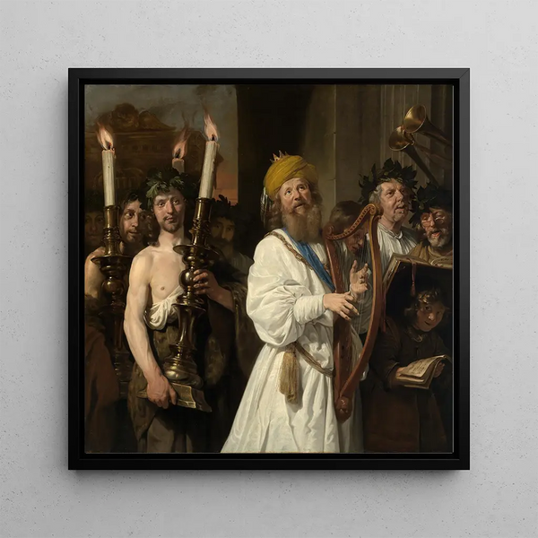 The King David guiding the Ark of the Covenant to Jerusalem - Jan de Bray — framed artwork on a wall