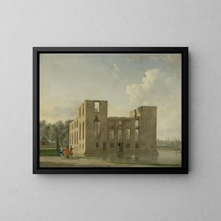 the rear view painting of Berckenrode Castle in Heemstede after the fire - Jan ten Compe — framed artwork on a wall