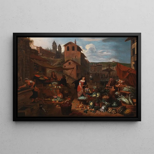 A market scene in Rome - Jan van Buken — framed artwork on a wall