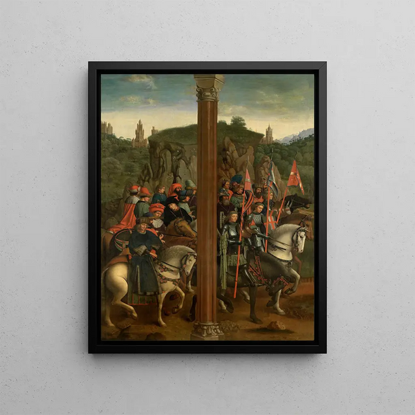 Les Chevaliers du Christ et les Juges Justes - Jan van Eyck — framed artwork on a wall