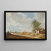 an extensive landscape with a cottage and travelers on an open road - Jan van Goyen — framed artwork on a wall