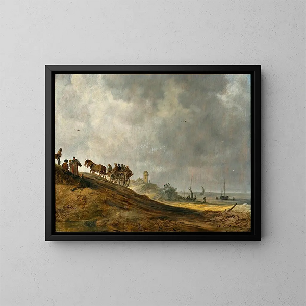 Beach scene painting - Jan van Goyen — framed artwork on a wall