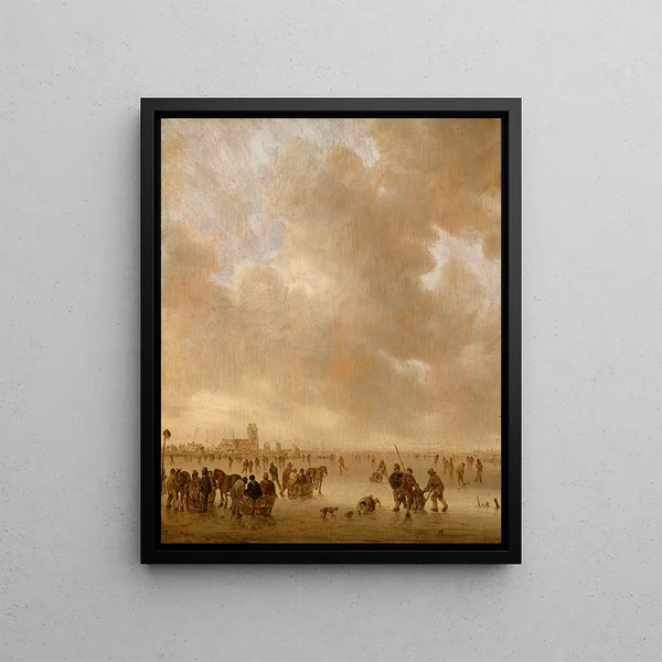 Sur la glace près de Dordrecht - Jan van Goyen — framed artwork on a wall