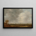 Panoramic view painting of a river with low meadows - Jan van Goyen — framed artwork on a wall