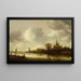 River landscape painting with a church in the distance - Jan van Goyen — framed artwork on a wall