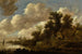 River landscape painting with farms and dovecote on a high bank - Jan van Goyen — artwork view