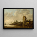 River with an Old Tower - Jan van Goyen — framed artwork on a wall