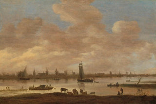 View of an imaginary city on the other side of a river with the Saint-Pol tower in Vianen - Jan van Goyen — artwork view