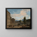 a court courtyard with a fountain, a car, and people - Jan van Huchtenburg — framed artwork on a wall