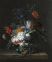 Nature morte avec hortensia, convolvulus, polyanthus, pivoines, auricules, œillets, tulipes, boules de neige et autres fleurs dans un vase en verre - Jan van Huysum — artwork view