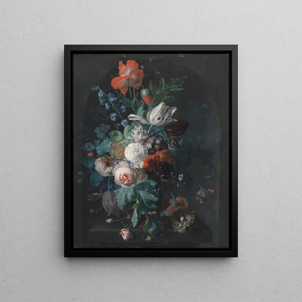 A vase with flowers - Jan van Huysum — framed artwork on a wall