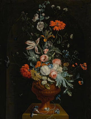 Jan van Huysum - Still Life Of Flowers In A Terracotta Vase Before A Stone Niche.webp