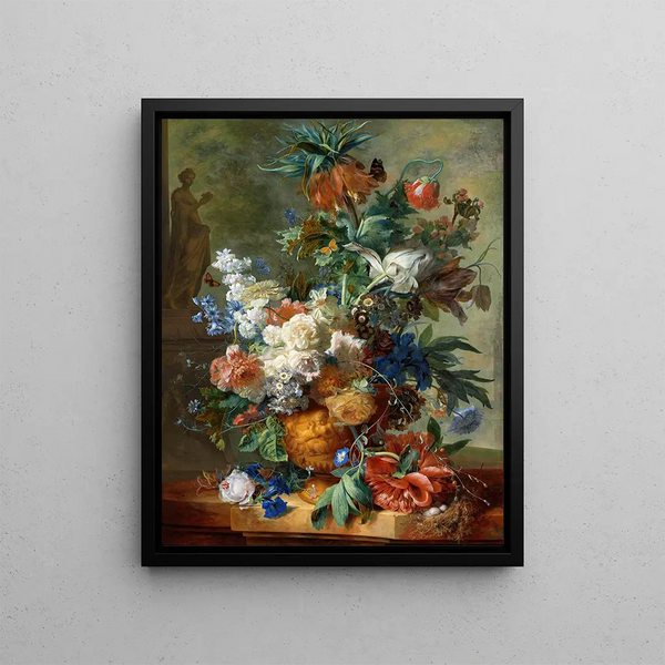 Still Life with Flowers - Jan van Huysum — framed artwork on a wall
