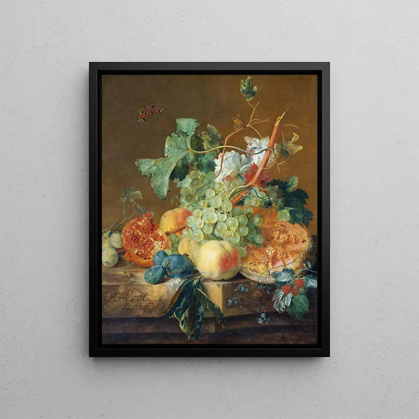 Still life with fruits (conflict of cases) - Jan van Huysum — framed artwork on a wall