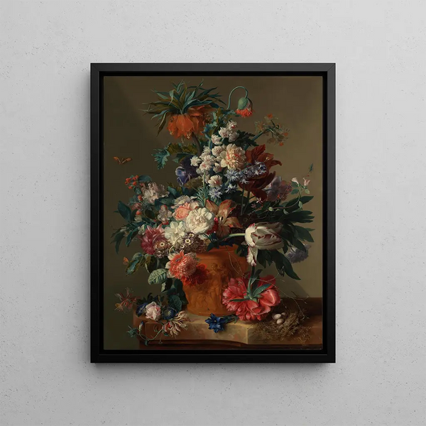 Flower Vase Painting - Jan van Huysum — framed artwork on a wall