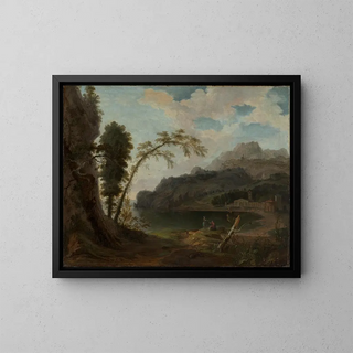 Italian landscape painting with mythological figures - Jan van Nickelen — framed artwork on a wall