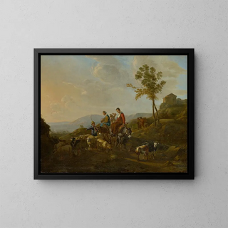 Landscape with Shepherds - Jan van Ossenbeeck — framed artwork on a wall