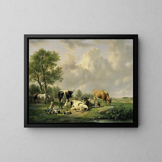 Prairie with Animals - Jan van Ravenswaay — framed artwork on a wall