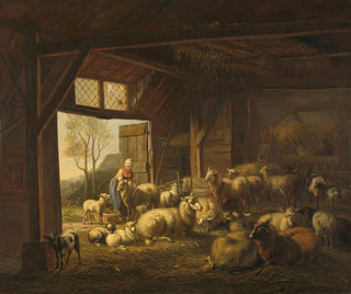 Sheep and goats in a barn - Jan van Ravenswaay — artwork view