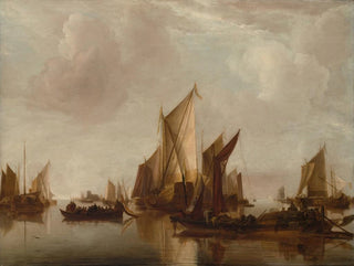 a State yacht and other boats in calm waters - Jan van de Cappelle — artwork view