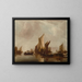 a State yacht and other boats in calm waters - Jan van de Cappelle — framed artwork on a wall