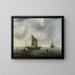 Boats at anchor on a calm sea - Jan van de Cappelle — framed artwork on a wall