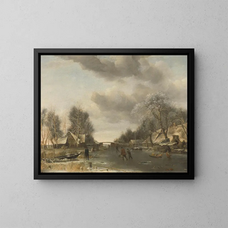 Winter Scene Painting - Jan van de Cappelle — framed artwork on a wall