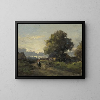 Landscape with Farms - Jan van der Linde — framed artwork on a wall
