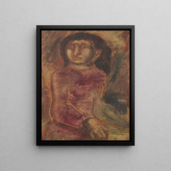 Woman with a dove - Jankel Adler — framed artwork on a wall