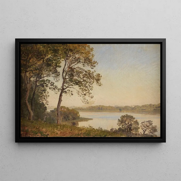 Danish landscape with a view of a fjord - Janus la Cour — framed artwork on a wall