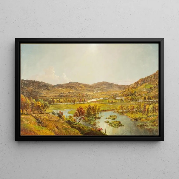 Sidney Plains with the confluence of the Susquehanna and Unadilla rivers - Jasper Francis Cropsey — framed artwork on a wall