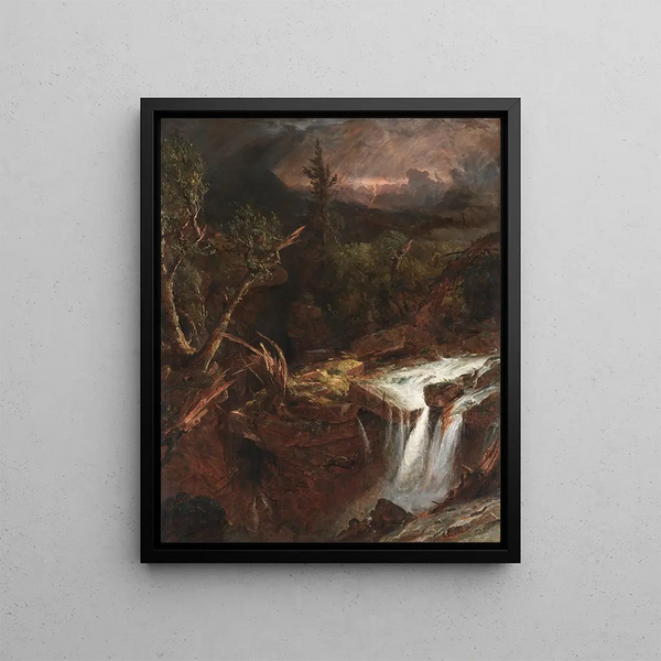 La Clove, storm scene in the Catskills mountains - Jasper Francis Cropsey — framed artwork on a wall
