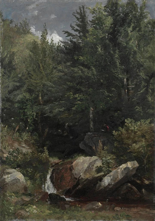 Trees and Stream on a Hill - Jasper Francis Cropsey — framed artwork on a wall