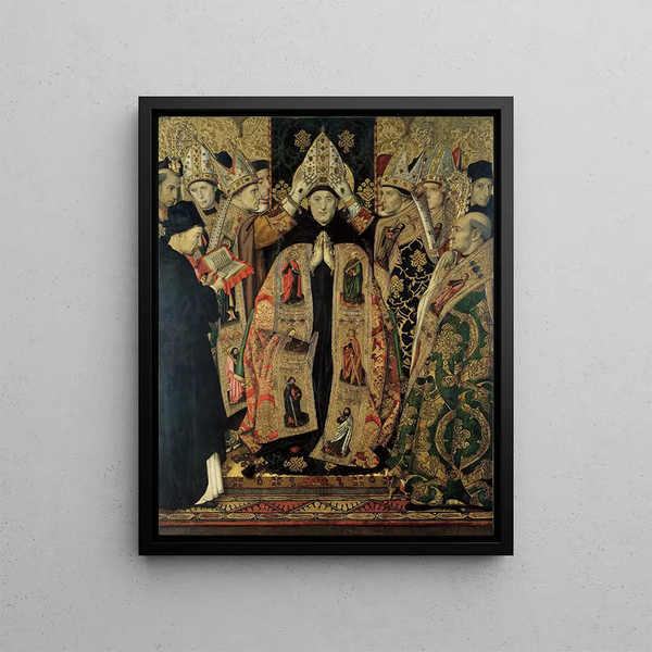 Consecration of Saint Augustine - Jaume Huguet — framed artwork on a wall