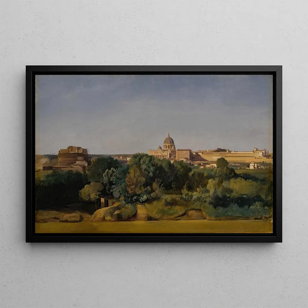Rome, view of Saint Peter's Basilica and Castel Sant'Angelo - Jean-Achille Benouville — framed artwork on a wall